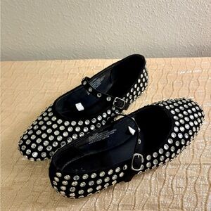 Black Mary Jane Flats with Silver Studs